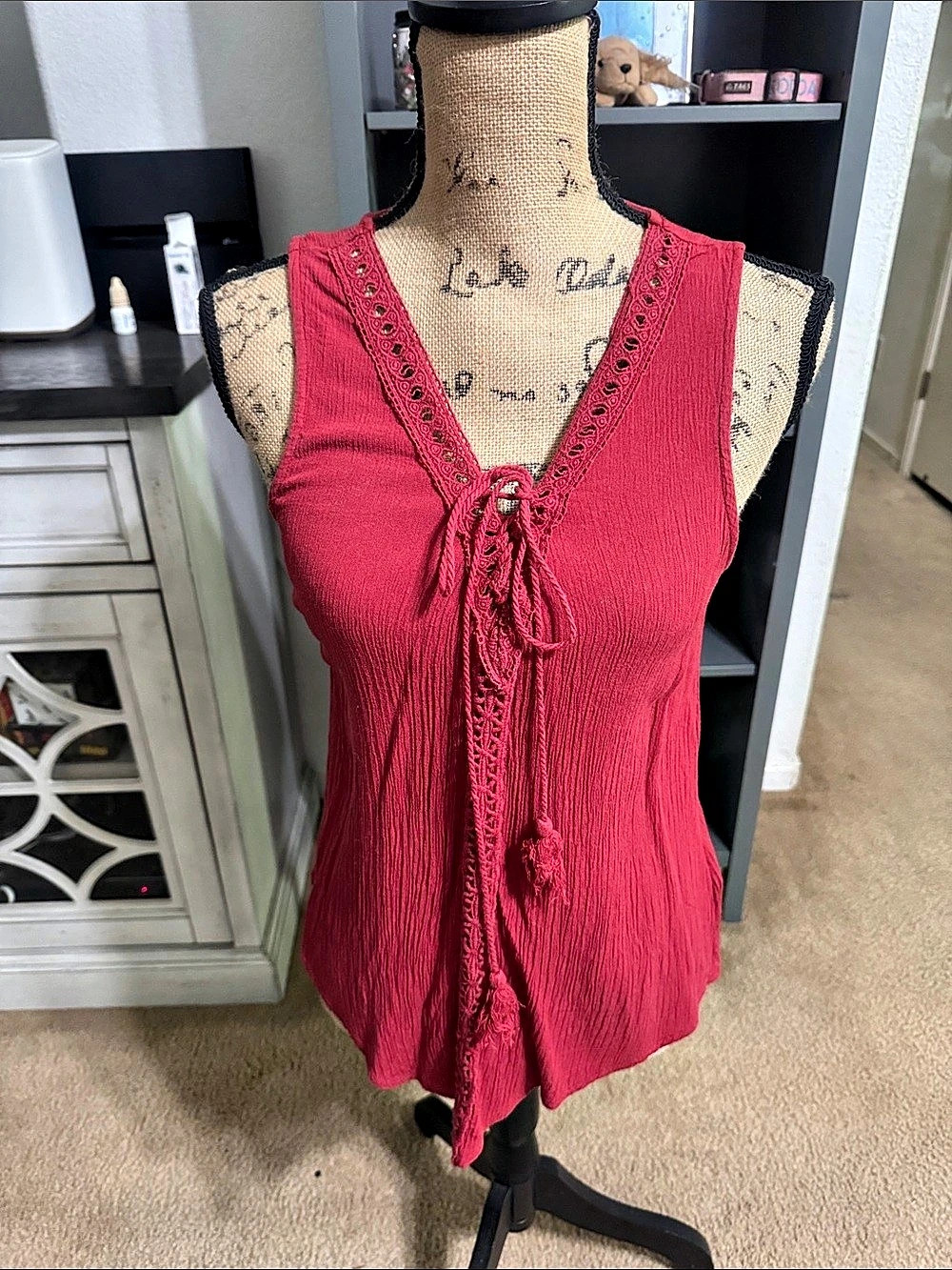 Knox Rose Red Lace-Up Tunic Size Small